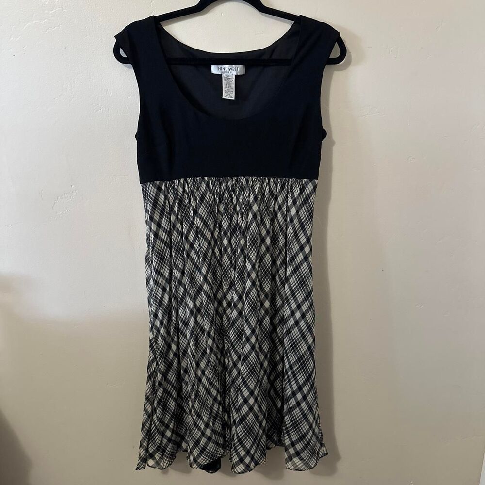 Nine West Babydoll Dress, black and plaid bottom half, size 10
